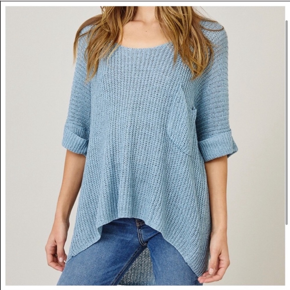 💥 Blue Knit Sweater With Front Pocket